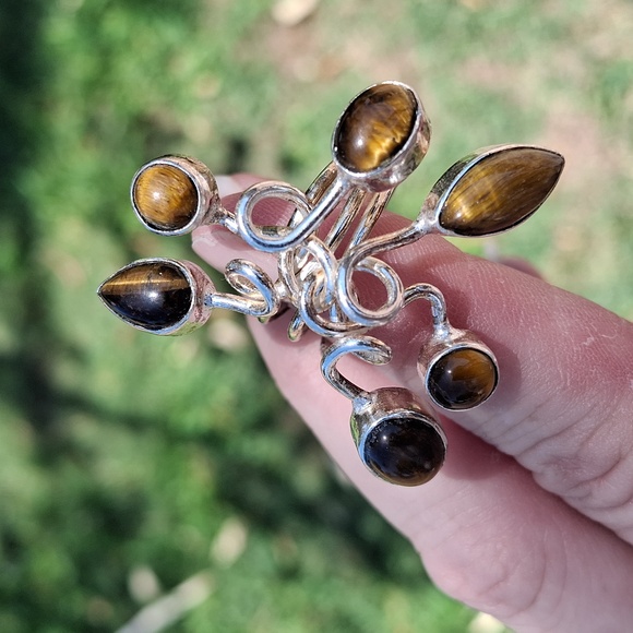 New Unique Twisted Tiger Eye 925 Silver Statement Ring. - Picture 11 of 13
